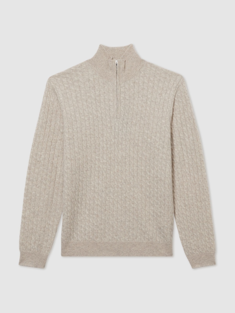Oatmeal Melange - cashmere comReiss Richmond Cabled Cashmere com gola alta e zíper Atelier Jumper - Imagem 2 de 6