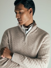 Oatmeal Melange - cashmere comReiss Richmond Cabled Cashmere com gola alta e zíper Atelier Jumper - Imagem 3 de 6