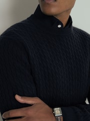 Marinha - de malha de caxemiraReiss Harrogate com Atelier Crew gola  Jumper - Imagem 4 de 6