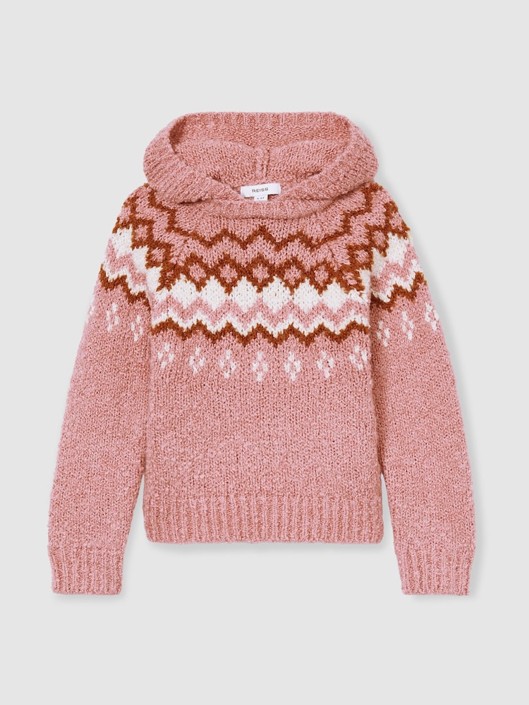 Reiss Mink Divia 9-13 yrs Cotton-Wool FairIsle Pattern Hoodie - Image 2 of 4