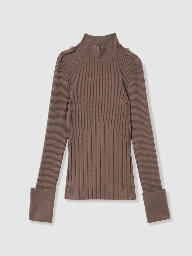 Vizon - Bluză cu gât înalt din tricot cu striații Reiss Vienne - Image 2 of 6
