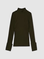 Reiss Green Vienne Rib-Knit High-Neck Top - Image 2 of 5