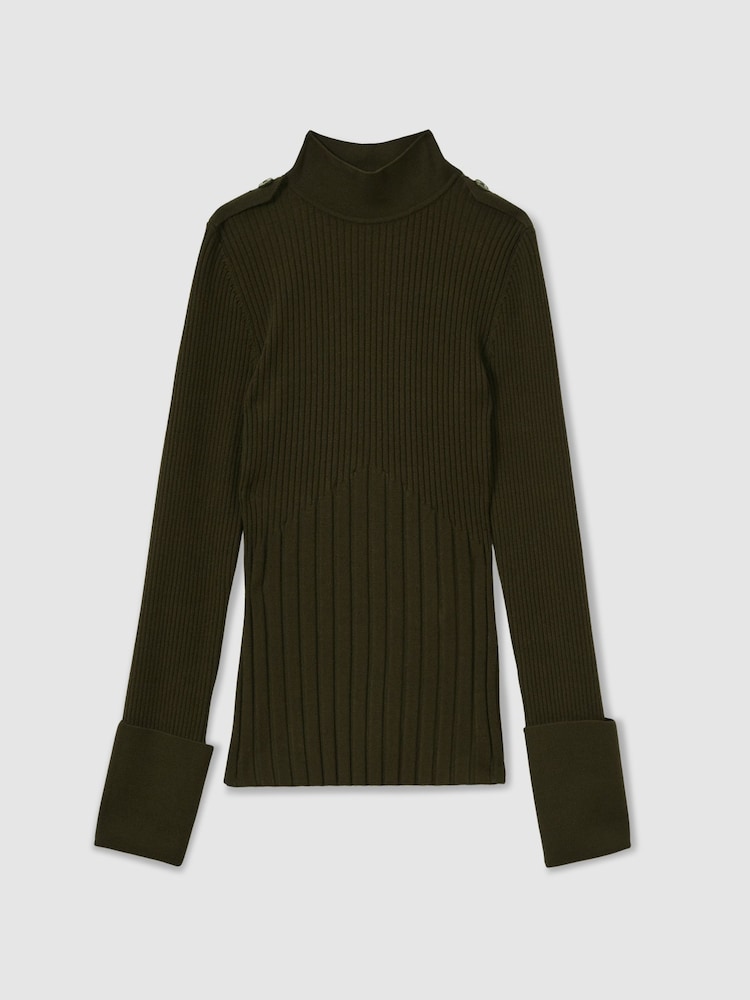 Reiss Green Vienne Rib-Knit High-Neck Top - Image 2 of 5