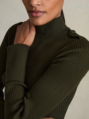 Reiss Green Vienne Rib-Knit High-Neck Top - Image 3 of 5