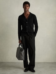 Reiss Black Trixie Jacquard Cuban-Collar Button-Through Shirt - Image 1 of 7