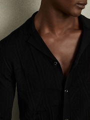 Reiss Black Trixie Jacquard Cuban-Collar Button-Through Shirt - Image 4 of 7