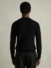 Reiss Black Trixie Jacquard Cuban-Collar Button-Through Shirt - Image 5 of 7