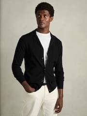 Reiss Black Trixie Jacquard Cuban-Collar Button-Through Shirt - Image 6 of 7