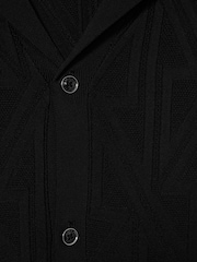 Reiss Black Trixie Jacquard Cuban-Collar Button-Through Shirt - Image 7 of 7