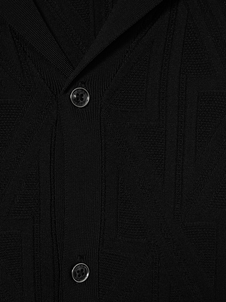 Reiss Black Trixie Jacquard Cuban-Collar Button-Through Shirt - Image 7 of 7