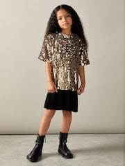 Reiss Gold Darcey 9-13 yrs Sequin T-Shirt Dress - Image 1 of 4