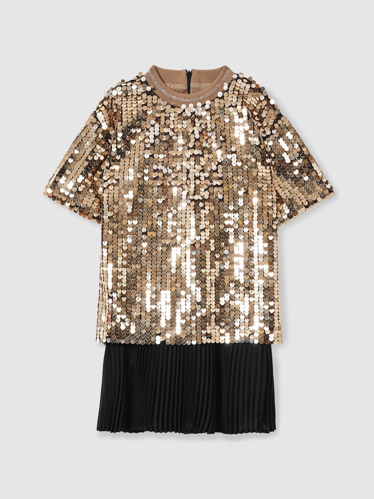 Reiss Gold Darcey 9-13 yrs Sequin T-Shirt Dress - Image 2 of 4