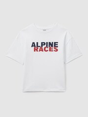 Reiss White/Red/Navy Blake 100% Cotton Jersey Alpine Races Print T-Shirt - Image 1 of 4