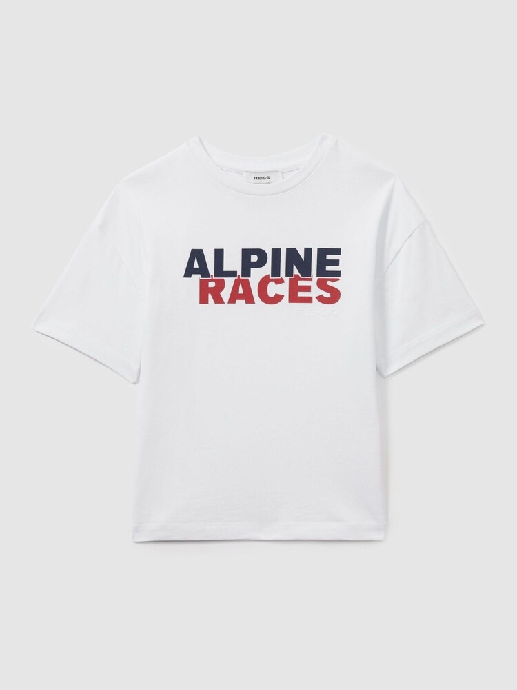 Reiss White/Red/Navy Blake 100% Cotton Jersey Alpine Races Print T-Shirt - Image 1 of 4