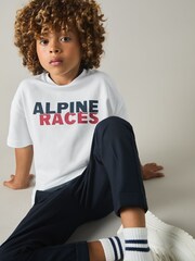 Reiss White/Red/Navy Blake 100% Cotton Jersey Alpine Races Print T-Shirt - Image 2 of 4