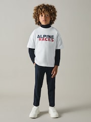 Reiss White/Red/Navy Blake 100% Cotton Jersey Alpine Races Print T-Shirt - Image 3 of 4