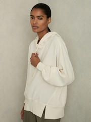 Reiss Cream Kiara Woven Hooded Top - Image 1 of 6