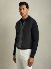 Reiss Navy/Grey Tennant Wool Colour-Block Zip-Through Cardigan - Image 3 of 6