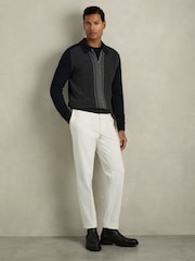 Reiss Navy/Grey Tennant Wool Colour-Block Zip-Through Cardigan - Image 5 of 6