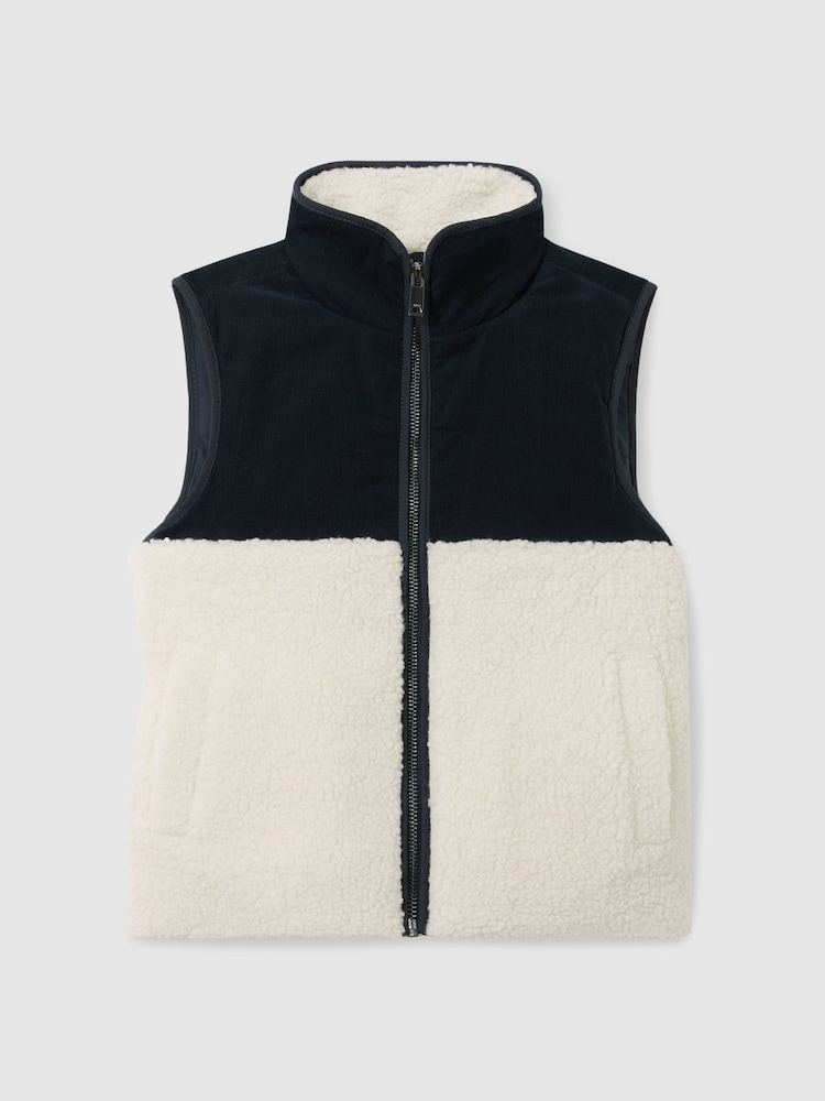 Reiss Navy/White Dutton 13-14 yrs Cotton-Corduroy and Fleece Gilet - Image 1 of 4 Reiss Navy/White Dutton 13-14 yrs Cotton-Corduroy and Fleece Gilet - Image 1 of 4