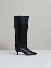 Reiss Black Monica Leather Kitten Heel Boots - Image 1 of 5