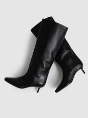 Reiss Black Monica Leather Kitten Heel Boots - Image 3 of 5
