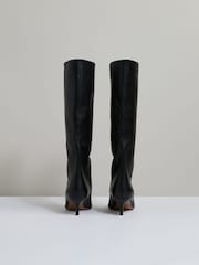 Reiss Black Monica Leather Kitten Heel Boots - Image 5 of 5