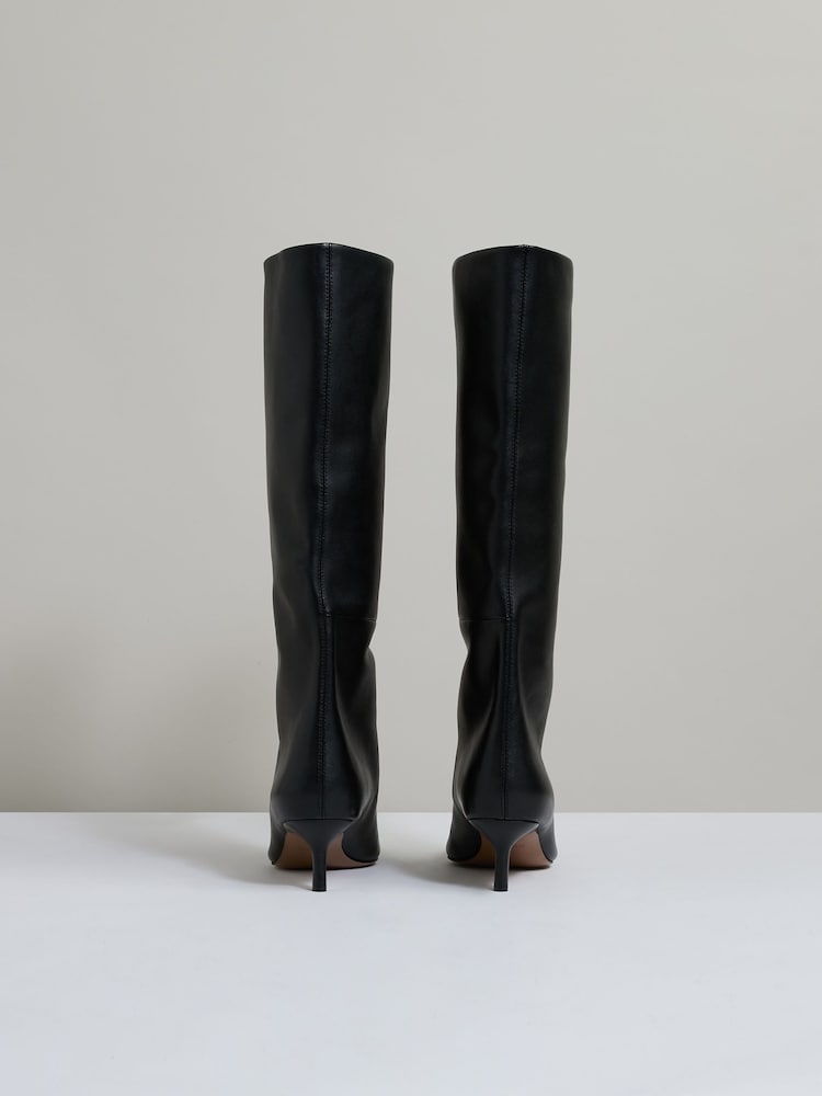 Reiss Black Monica Leather Kitten Heel Boots - Image 5 of 5