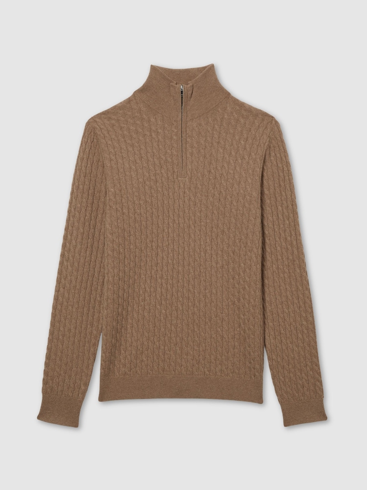 Camelo Melange - cashmere comReiss Richmond Cabled Cashmere com gola alta e zíper Atelier Jumper - Imagem 2 de 6