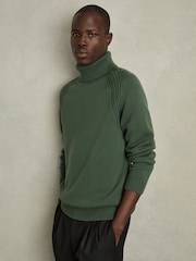 Reiss Green Smoke Stratus Wool-Blend Ridge-Seam Roll-Neck Jumper - Image 3 of 8