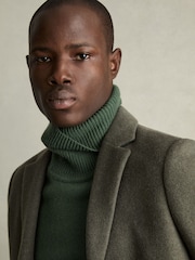 Reiss Green Smoke Stratus Wool-Blend Ridge-Seam Roll-Neck Jumper - Image 4 of 8