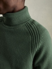 Reiss Green Smoke Stratus Wool-Blend Ridge-Seam Roll-Neck Jumper - Image 5 of 8