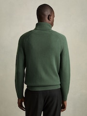 Reiss Green Smoke Stratus Wool-Blend Ridge-Seam Roll-Neck Jumper - Image 6 of 8