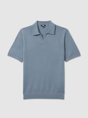 Reiss Airforce Blue Duchie Merino Wool Open Collar Polo Shirt - Image 2 of 6