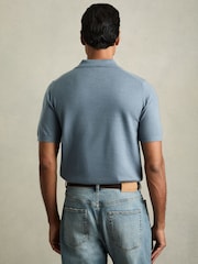 Reiss Airforce Blue Duchie Merino Wool Open Collar Polo Shirt - Image 5 of 6