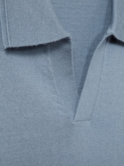 Reiss Airforce Blue Duchie Merino Wool Open Collar Polo Shirt - Image 6 of 6