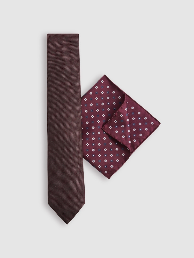 Reiss Bordeaux Ceremony Gift Set Tie And Pocket Square Gift Set - Image 1 of 6
