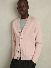 Nežno roza - Reiss Nimbus Wool-Blend Ridge-Seam pletena jopa - Slika 1 iz 7