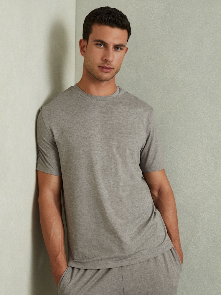 Reiss Grey Melange Diego Crew-Neck Jersey T-shirt - Image 1 of 5