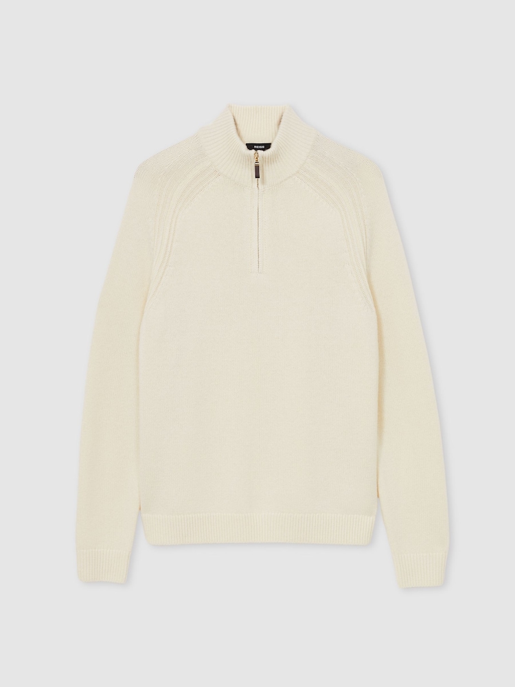 Reiss White Roberts Wool-Blend Ridge-Seam Half-Zip Jumper - Image 2 of 6