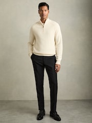 Reiss White Roberts Wool-Blend Ridge-Seam Half-Zip Jumper - Image 3 of 6