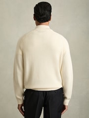 Reiss White Roberts Wool-Blend Ridge-Seam Half-Zip Jumper - Image 4 of 6