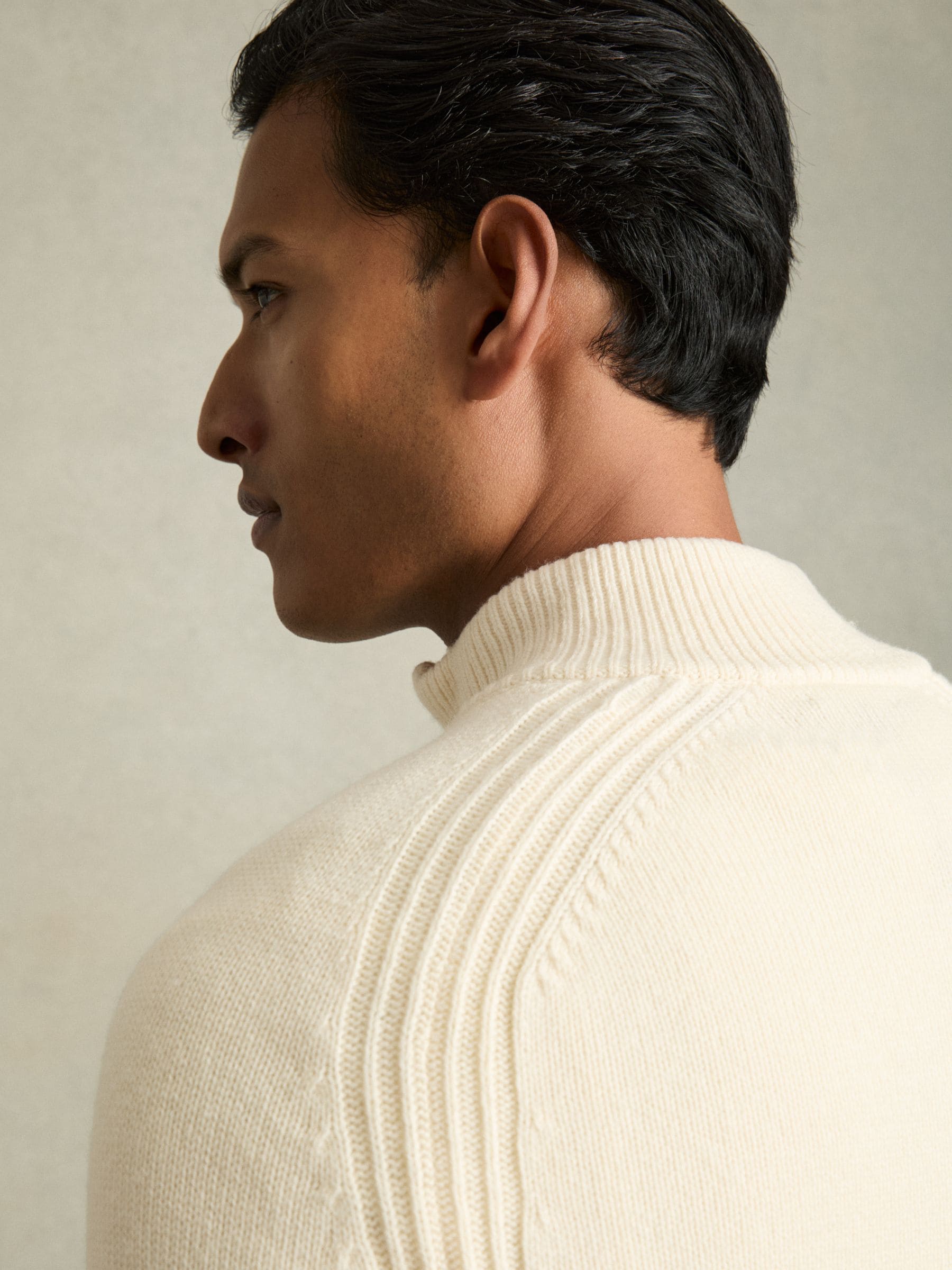 Buy Reiss White Roberts Wool-Blend Ridge-Seam Half-Zip Jumper from