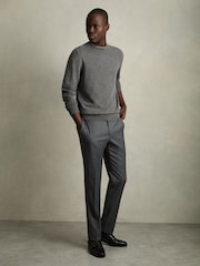 Reiss Mid Grey Melange Vince Wool Argyle Crew-Neck Jumper - Image 1 of 6
