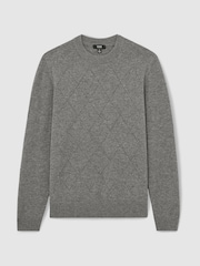 Reiss Mid Grey Melange Vince Wool Argyle Crew-Neck Jumper - Image 2 of 6