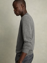 Reiss Mid Grey Melange Vince Wool Argyle Crew-Neck Jumper - Image 3 of 6