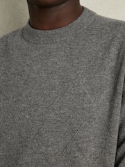 Reiss Mid Grey Melange Vince Wool Argyle Crew-Neck Jumper - Image 4 of 6
