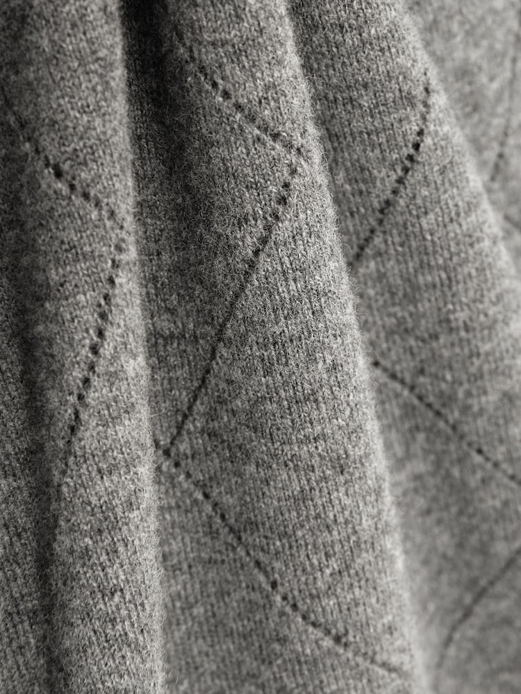 Reiss Mid Grey Melange Vince Wool Argyle Crew-Neck Jumper - Image 6 of 6