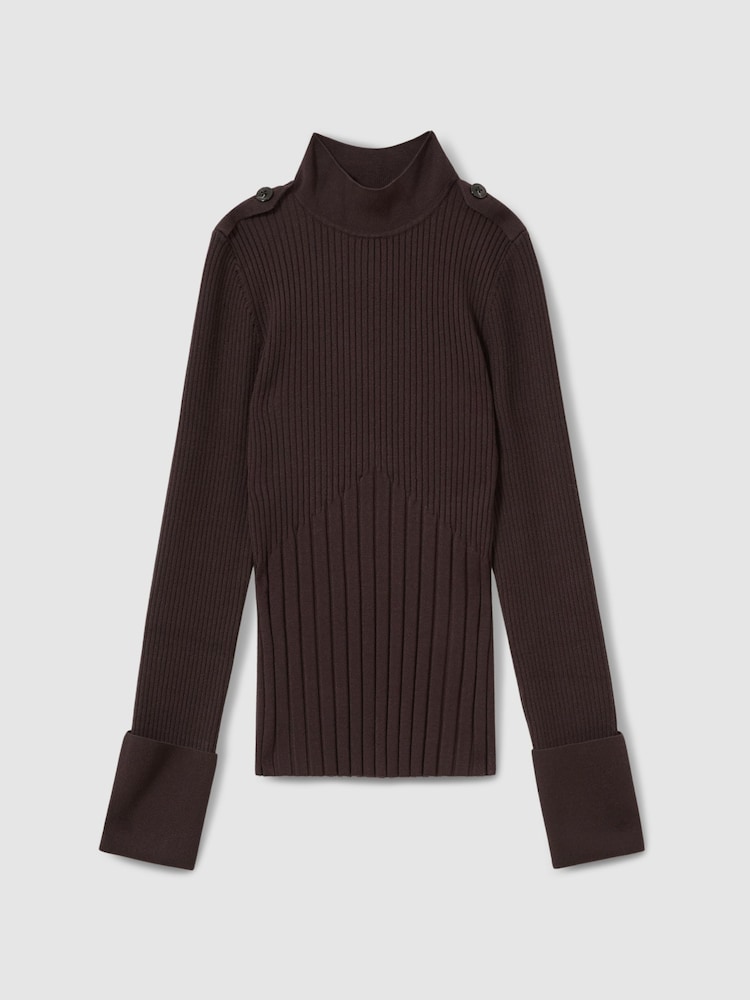 Grena - Bluză cu gât înalt din tricot cu striații Reiss Vienne - Image 2 of 5
