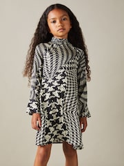 Reiss Black/Cream Ester 4-9 yrs Dogtooth Flared Hem Dress - Image 3 of 5